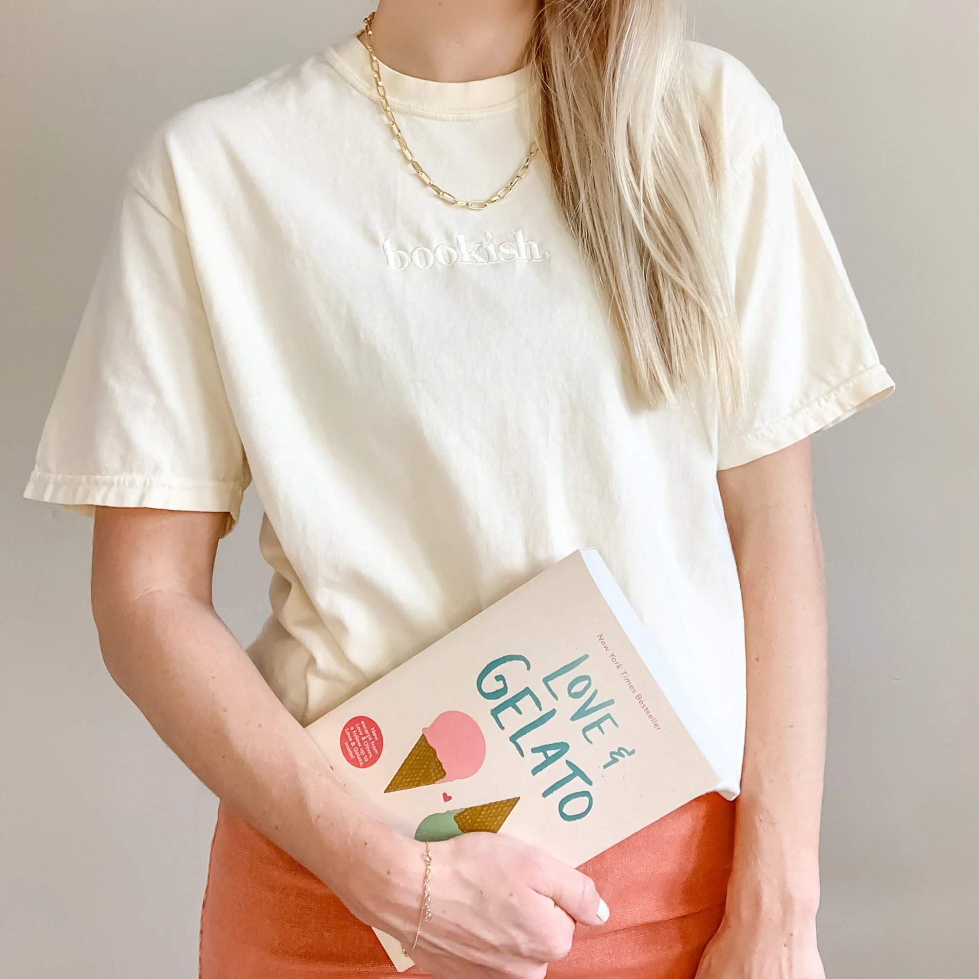 Bookish. Embroidered Tee - Bone