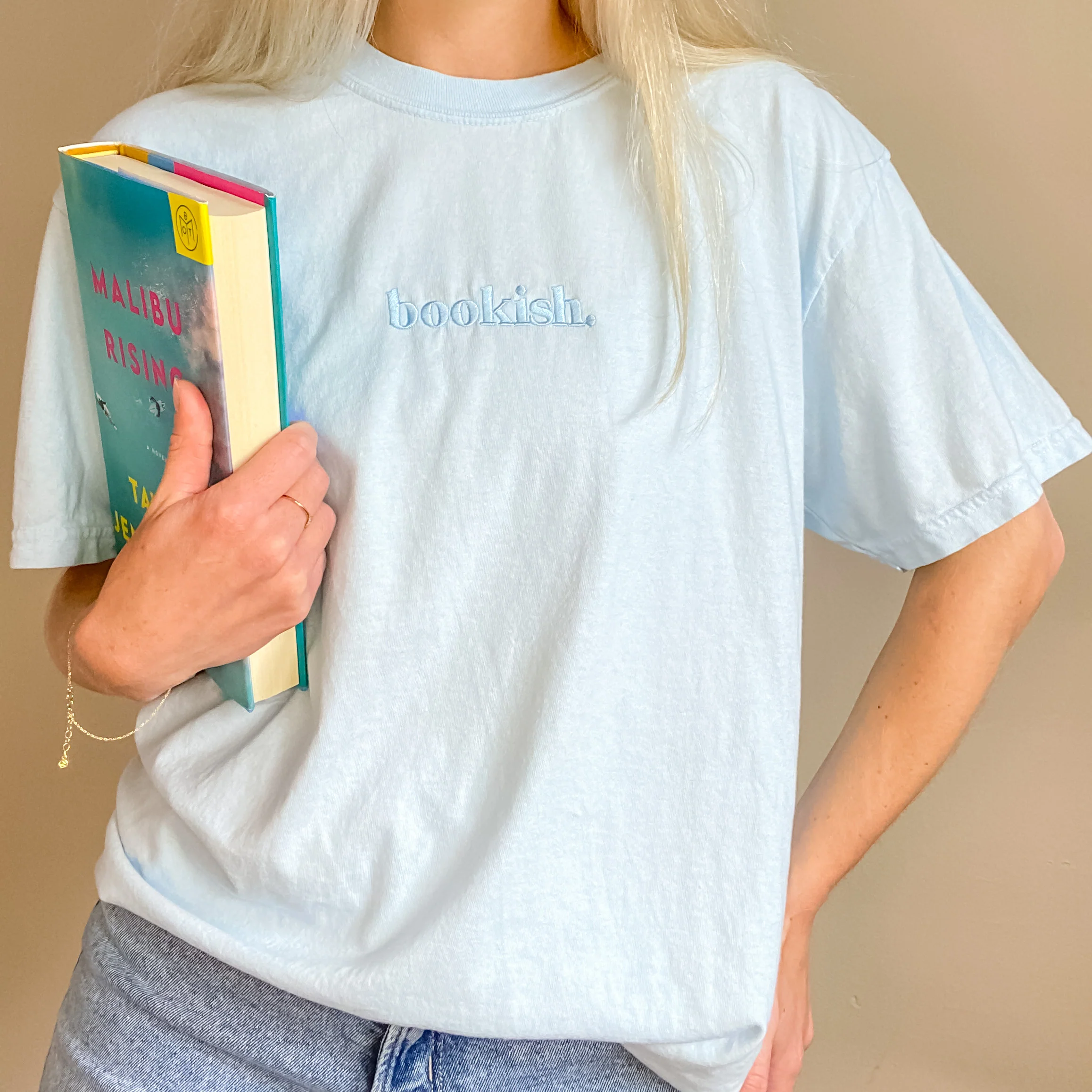 Bookish. Embroidered Tee - Chambray - Image 2